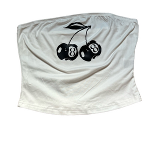 SHEIN White Tube Top With Cherry Detail